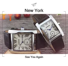 Ret￢ngulo popular Roman N￺mero Ratina Genuine Leather Men Women Lovers Quartz Battery Super Couples Tank Series Rose Gold Silverwatch Relogio Relogio Masculino