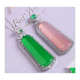 Naszyjniki wiszące 925chalcedony zielone chalcedony trapezoidalne promocja promocji fortuny Lucky Naszyjnik Ozdoba Orpendant Drop dostawa otjwe