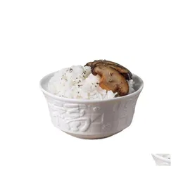 Bowls Ceramic Household Rice Bowl Big Soup European Embossed Creative White Tableware Breakfast Dim Sum Small Drop Delivery Home Gar Dhe4Q