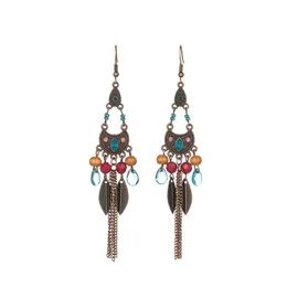 Dangle Chandelier Bohemian Fashion Jewelry Retro Long Chain Tassels Earrings Leaf Beads Drop Dropen