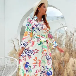 Sukienki swobodne Ueteeey 2023 Summer Kobiety Vintage Totem Floral Print Sukienka z łukiem żeńskie szarfy midi Chicka szczupła vestido