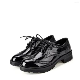 Dress Shoes Roman Womens Brogue Creepers Lace Up High Heel Casual Gothic Black Oxfords Round Toe Retro Patent Leather 2023
