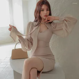 Casual Dresses 2023 Spring Light Luxury Fashion Dress Lantern Sleeves Comfortable All-match Boutique Clothing Simple Style