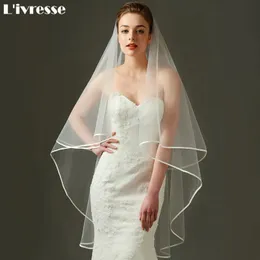 Veli da sposa Bordo in nastro avorio Tulle a due strati Voile Mariee Accessori per velo da sposa con punta delle dita Mariage