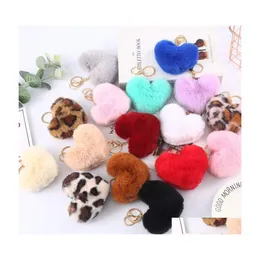 Party Favor Heart Keychain Ball Faux Fur Fluffy Key Holder Women Cute Plush Ring Love Girlfriend Brithday Gift Drop Delivery Home Ga Dhjog