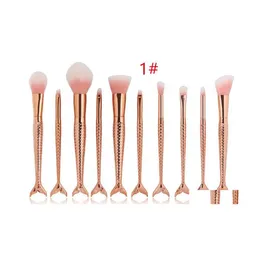 Makeup Brushes 10Pcs/1Lot Mermaid Set Foundation Blending Powder Eyeshadow Contour Concealer Blush Cosmetic Drop Delivery Health Bea Dhfgt