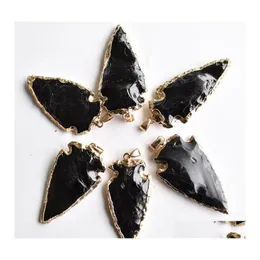 Anh￤nger Halsketten Modes schwarzes Obsidian Stones Pfeilspitze Rough Healing Point Natursteins￤ule Anh￤nger f￼r Charm Halskette Acces oto2l