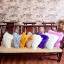 Kudde oimg shag faux päls fluffig täckning fast färg cojines kudde kast för soffa 45 45 cm