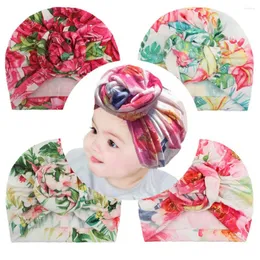 Hats Cute Floral Baby Hat Big Knotted Girl Turban Knot Head Wraps Kids Bonnet Beanie Born Pography Props