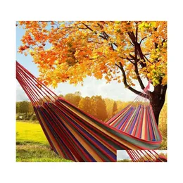 Hammocks Widen Portable Outdoor Hanging Hammock Dormitory Lazy Chair Travel Cam Swing Chairs Thick Canvas Stripe Hang Bed Double Sin Dhehz