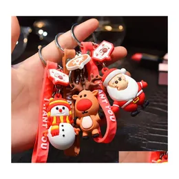 Party Favor Christmas KeyChain Pendant Soft PVC Nyckelh￥llare Charm Santa Claus Xmas Tree Snowman Elk Hanging Pendants Holiday Decorati Dhctu