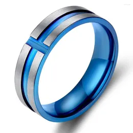 Bröllopsringar klassiska Desgin 8mm bred blå färg tunn titanstål korsring rostfria mäns smycken