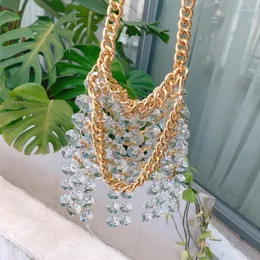 Evening Bags YUOCL Luxury Designer Handbags 2023 Ladies Shoulder Shopper Fashion Crystal Beads Chain Open Small Square Bag