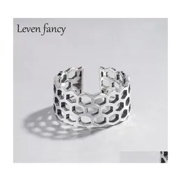 Pierścienie klastrowe retro geometryczna kostka wody mody osobowość studencka pierścień otwierający Vintage 925 Sterling Sier Hornet Nest for Women Dhe0s