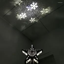 Decorações de Natal 3D LED GLITTER LIGHTED STAR TREE TOPPERS COM LUZES DE PROJENDOR DE SNOWFLAKE ROTATE