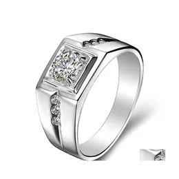 حلقات الكتلة Zircon الماس للرجال أبيض الذهب Sier Color Bague Homme Band Band المجوهر