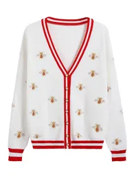 Fashion Designer Bee Embroidery Cardigan Long Sleeve Single Breasted Contrast Color Button Knitted Sweaters C-068