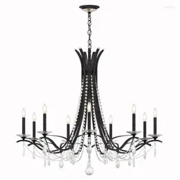 Lâmpadas pendentes American Chandelier Sala de estar Lâmpada de jantar Country Light Luxury French Candle Bedroom Crystal