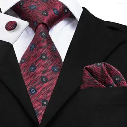 Bow Ties SN-1674 Hi-Tie Novely Style Red Tie Handkakor Manschettknappar Set Autumn Gravatas Mens för Wholesale Drop Säljare