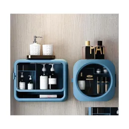 Storage Boxes Bins Wall Mounted Box Waterproof Bathrooom Cosmetic Dustproof Organizer Home Punch Drop Delivery Garden Housekee Org Dhtb7