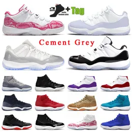 Jumpman 11 Low Retos Basketball Shoes Mens New Cement Grey Big Size US 13 Low J 11s High Concord Cool Gray Cherry Red and White Snakeskin