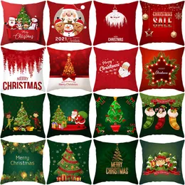 Pillow Christmas Cover Peach Skin Printed Cartoon Santa Claus Series Sofa