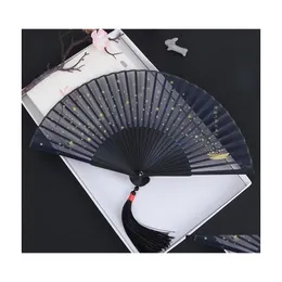 Andra heminredning stj￤rnhimmel folding fan kinesisk stil kvinnor b￤rbar hanfu abanicos para boda ventilador sommar bambu ventilatore d dh6mw