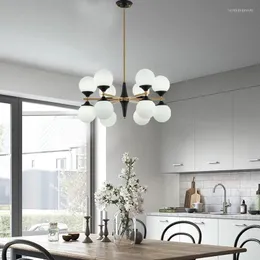 Chandeliers Nordic Creative Modern Foyer Bedroom Grass With Gold Luxury Hanging Lamp Milk White Glass Ball Lampshade Droplight