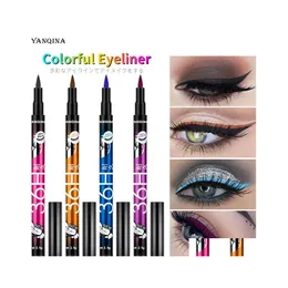 Eyeliner Yanqina 36H مكياج قلم رصاص مقاوم للماء قلم أسود لا يزهر الدقة السائلة بطانة العين 12pcs/مجموعة إسقاط تسليم الصحة الجمال DH3RO