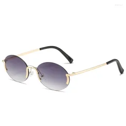 Solglasögon Zonnebril Voor Zomer Randloze Vintage Bril Gouden Frame Ovale Mode Luxe Shades Roze Vrouwen Eyewear