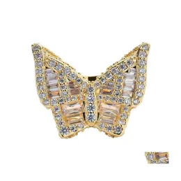 Pierścienie klastrowe luksusowa biżuteria 7 8 9 10 11 cali hipop motyl z cyrkonami menu mężczyzn kobiety pierścień impreza prezent upuszczony Dhhqu