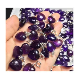 Charms PC Natural Stone Amethyst Heart Penne Copper Clasp Crystal Reiki Healing Fashion Sirewry Gist для Womencharms Drop Delive Otuwa