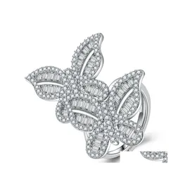 With Side Stones Butterfly Romantic Ring Fl Of Diamonds T Ladder Square Diamond Exquisite Light Luxury Group Shiny Party Fashion Dro Dhkcb