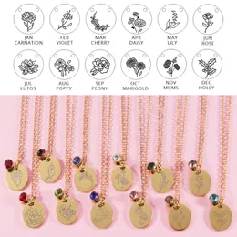 Pendant Necklaces Crystal Birthstone Necklace For Women Birth Month Flower Gold Stainless Steel Accesorios Fashion Jewelry KBN086