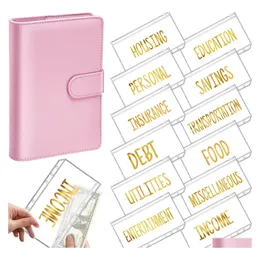 Party Favor A6 Pu Leather Binder Budget Cash Envelope Organizer Personal Wallet 12 Pockets Zipper Folders For Planner Saving Money D Dhbyg