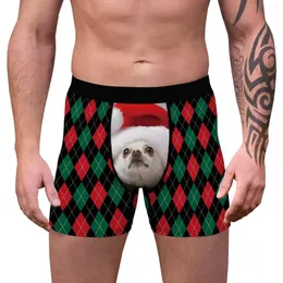 Underbyxor män hund/rutiga tryckboxare mitten av midja elastiska midjeband shorts julfest kostymer roliga underkläder
