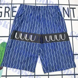 Calções de banho masculinos azuis com estampa de letras e calças de moletom masculinas soltas de tecido de secagem rápida