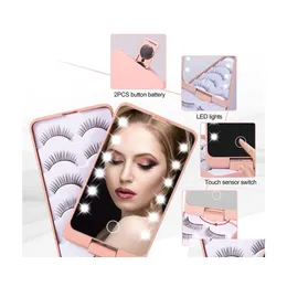 Andere festliche Partyzubehör LED-Licht-Make-up-Spiegel-Wimpern-Box Weiß Schwarz Rosa Leerer Aufbewahrungskoffer für falsche Wimpern Valentinstag Dh2Es