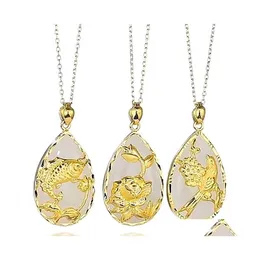 Подвесные ожерелья Творческое золото, покрытое лотос Хетиан Джейд Джаспер, инкрустация наследства рыба рыба согара