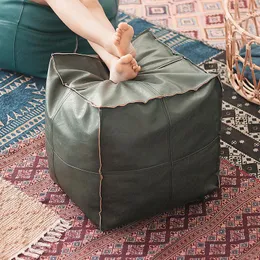 Kudde marockansk pu läder pouf enkel soffa ottoman fotpall stor fyrkant 45 45 cm konstgjorda ostuffed