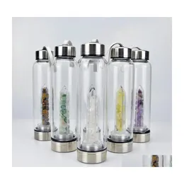 Garrafas de ￡gua quartzo natural garrafa de vidro de gem