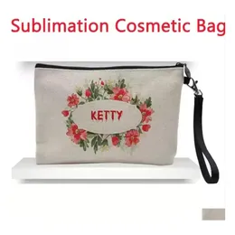 Fest Favor SubliMation Linen Makeup Bag Diy Blank Coin Purse Pencil P￥sar V￤rme￶verf￶ring Bel￤ggningsg￥va i lager XU Drop Delive Dhawf