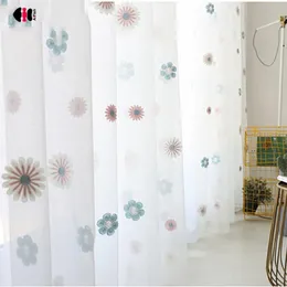 Gardinblå ren gardiner för vardagsrum blommor broderi rustik voile glidande glasdörr fönster draperier