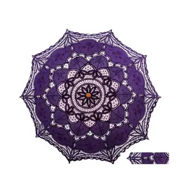 Guarda -chuvas colorf parasol de noiva de renda artesanal bordado de sol para solas de casamento elegante para festas de casamento decoração interior dançando cosp dh8on