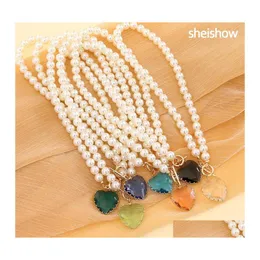 Hänghalsband Sheishow Trend K9 Glass Heart Shaped Romantic Pearl Necklace For Women Fashion Clavicle Chain Jewelry Design Girl Otyxb