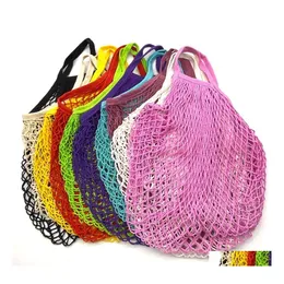 Storage Baskets Portable Reusable Grocery Bags For Fruit Vegetable Bag Cotton Mesh String Organizer Handbag Short Handle Net Shop To Dhc6F