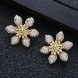 Stud Earrings Famous Flower For Women Wedding Cubic Zirconia Dubai Bridal Costume Jewelry Gift Summer Party E20362