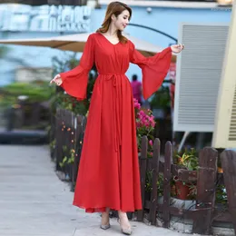 Casual Dresses 2023 Arrival Long Plus Size Summer Bohemian Chiffon Flare Sleeve Maxi Dress Woman Beach Wedding Party Gown