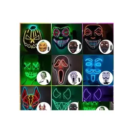 Maski imprezowe projektant świecące twarz maska ​​halloween dekoracje glow cosplay coser coser pvc materiał LED LIGHNING KOTUMES MĘŻCZYZNA