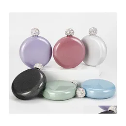 Hip Flasks Portable Round Mini Flask 304 Stainless Steel Wine Kettle Crystal Er Colorf Ladies Flagon Glitter In Stock Drop Delivery Dhzso